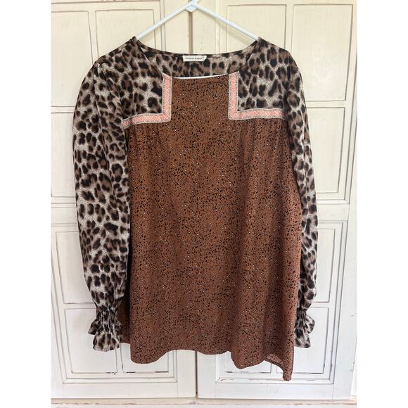 Anna Kaci size large animal print pullover top blouse - Picture 1 of 3